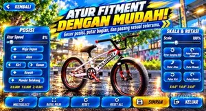 Onthel Simulator Indonesia bike fitment screen with position and scale controls
